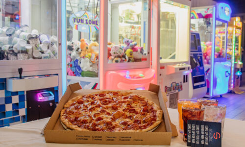 Pizza, sodas, and arcade games