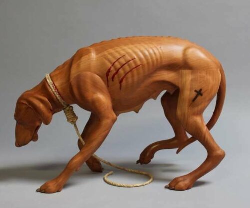 Veteran K-9 carved from wood