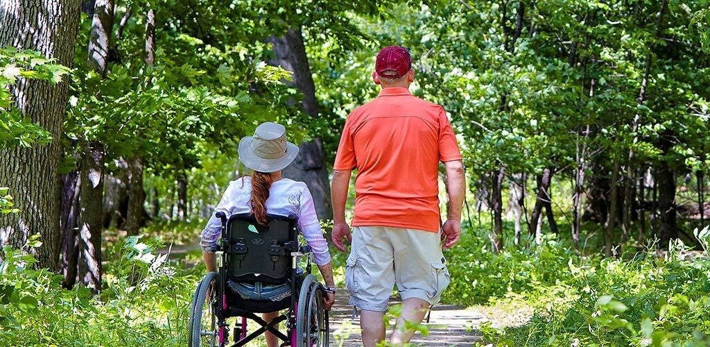 People hiking in the woods