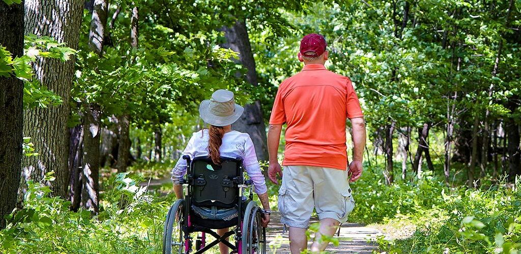 People hiking in the woods